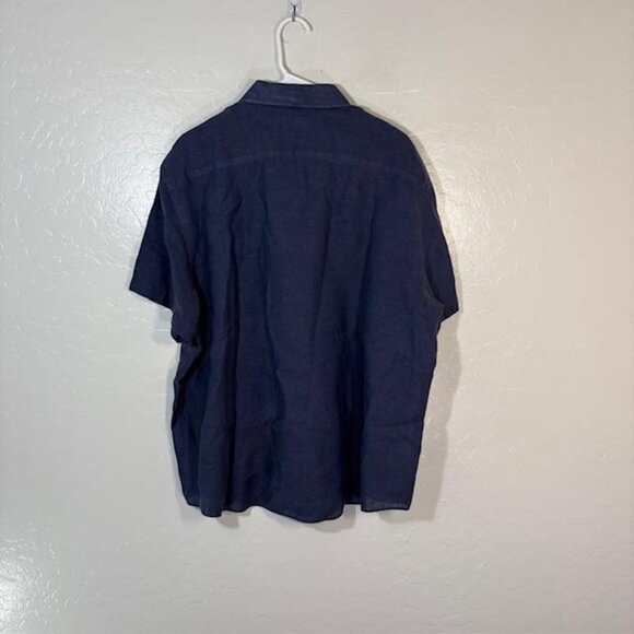 UNTUCKit Shirt Mens Large Navy Linen Short Sleeve Cameron Wrinkle Resistant - Picture 5 of 7